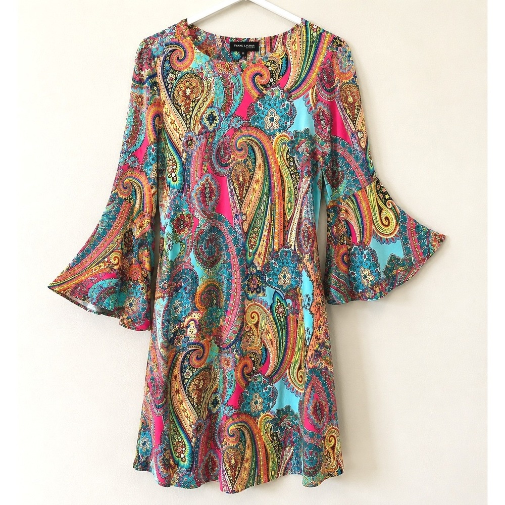 Tommy Hilfiger Shift Dress Bell Sleeve Paisley Print Multicolor Women Size 8